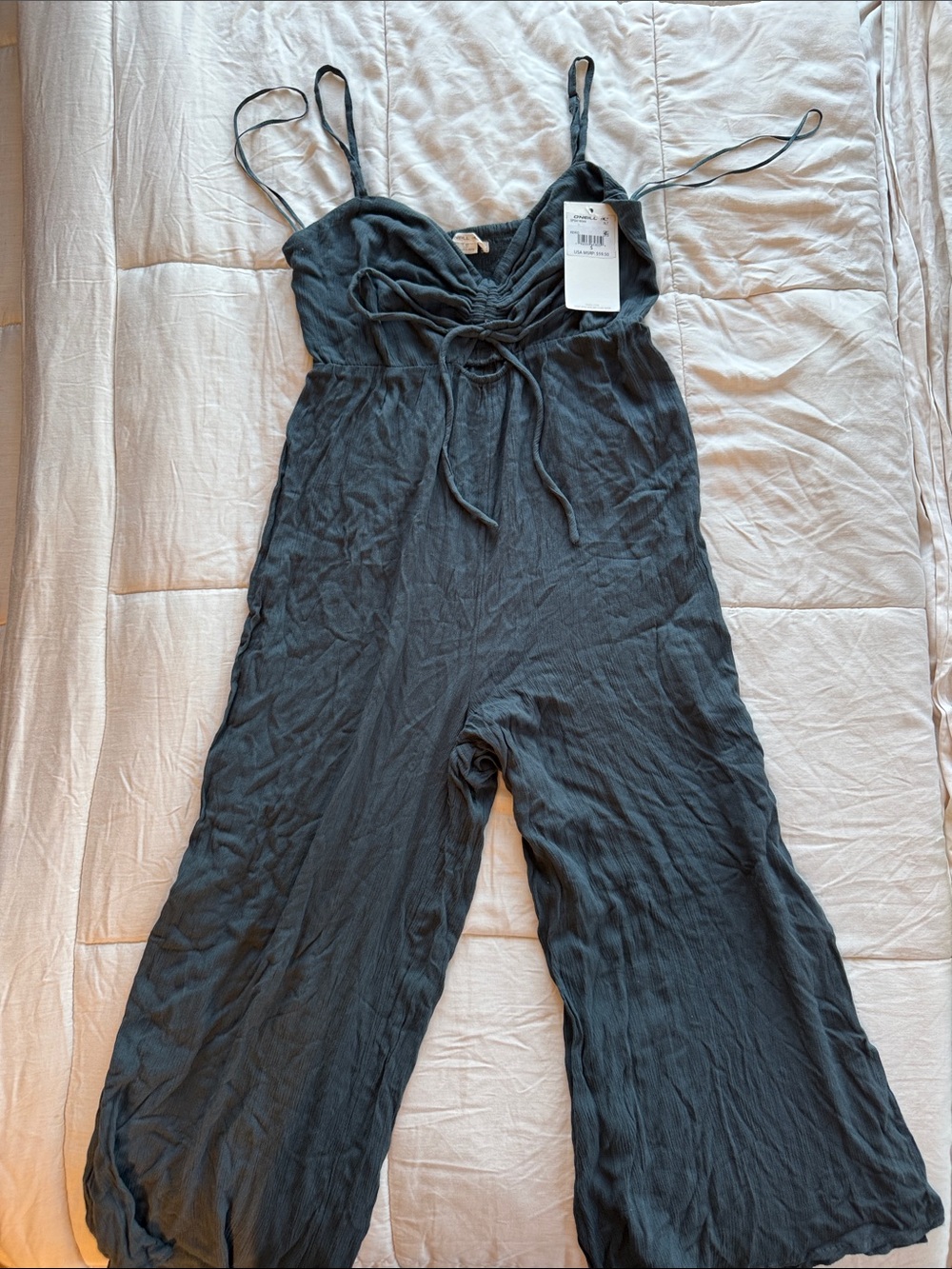 O'Neill Black Wide-Leg Spaghetti Strap Jumpsuit with Front Tie